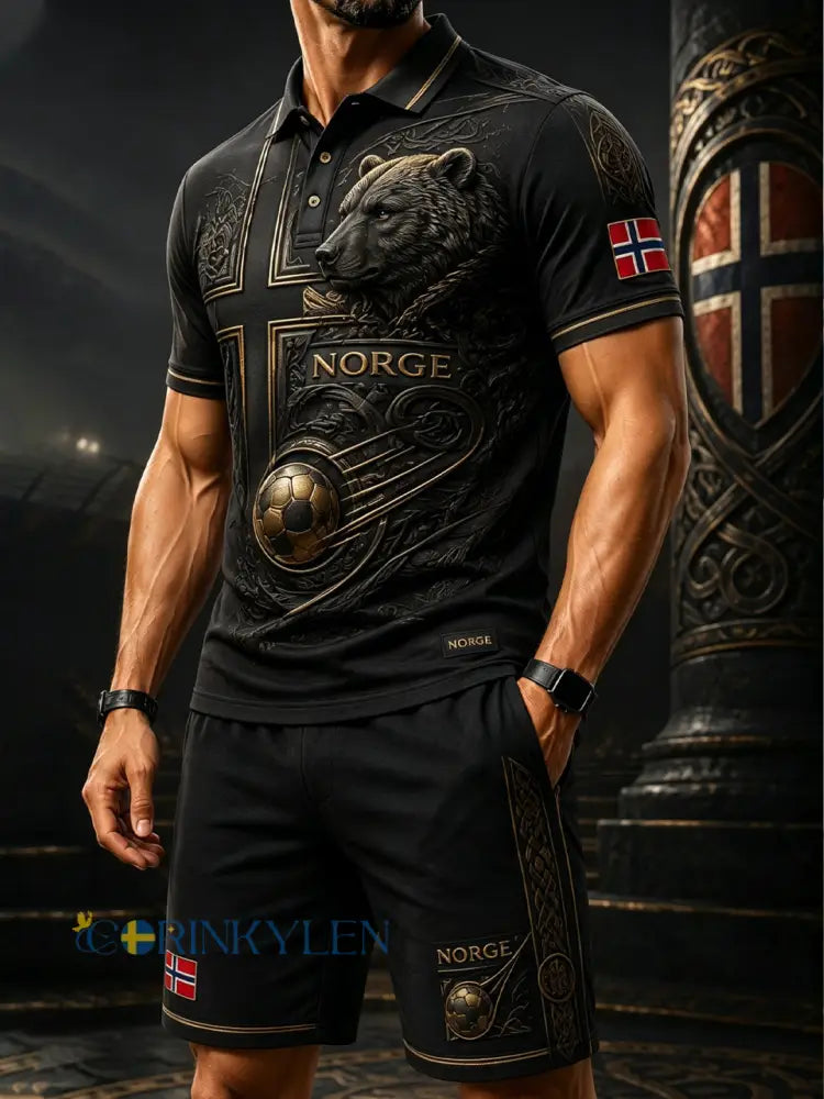 Herrpolotröja med konsttryck och hejande element från en norsk fotbollsmatch - A / S