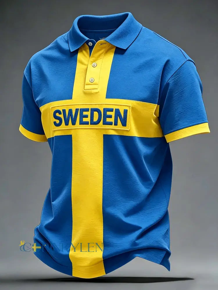 Herrpolotröja med konsttryck som hyllar den svenska midsommarfesten - A / S