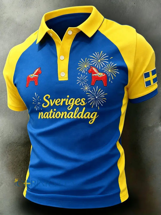 Herrpolotröja med konsttryck – Svensk midsommarfest - A / S