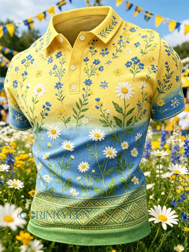 Herrpolotröja med konsttryck – Svensk midsommarfest - A / S