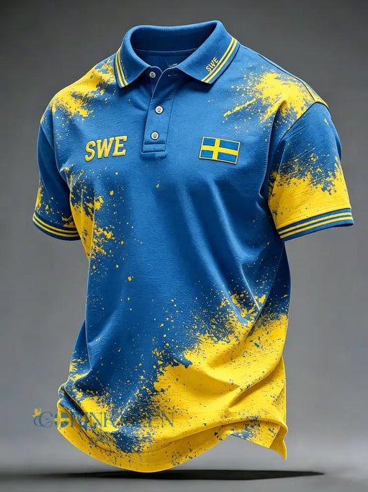 Herrpolotröja med konsttryck – Svensk midsommarfest - A / S