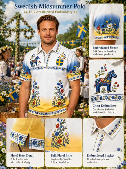 Herrpolotröja med konsttryck till minne av den svenska högtiden - G / S