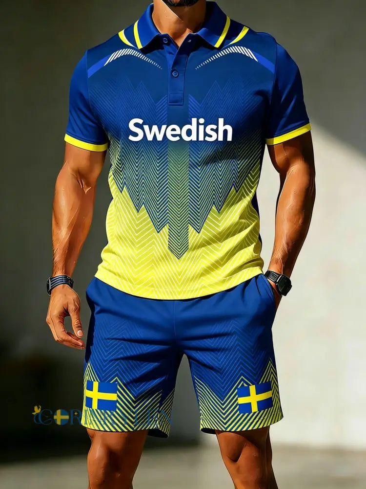 Herrpolotröja med konsttryck till minne av den svenska midsommarfesten - A / S