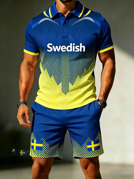 Herrpolotröja med konsttryck till minne av den svenska midsommarfesten - A / S