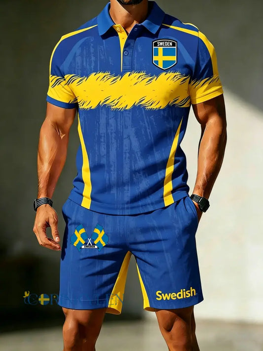 Herrpolotröja med konsttryck till minne av den svenska midsommarfesten - A / S