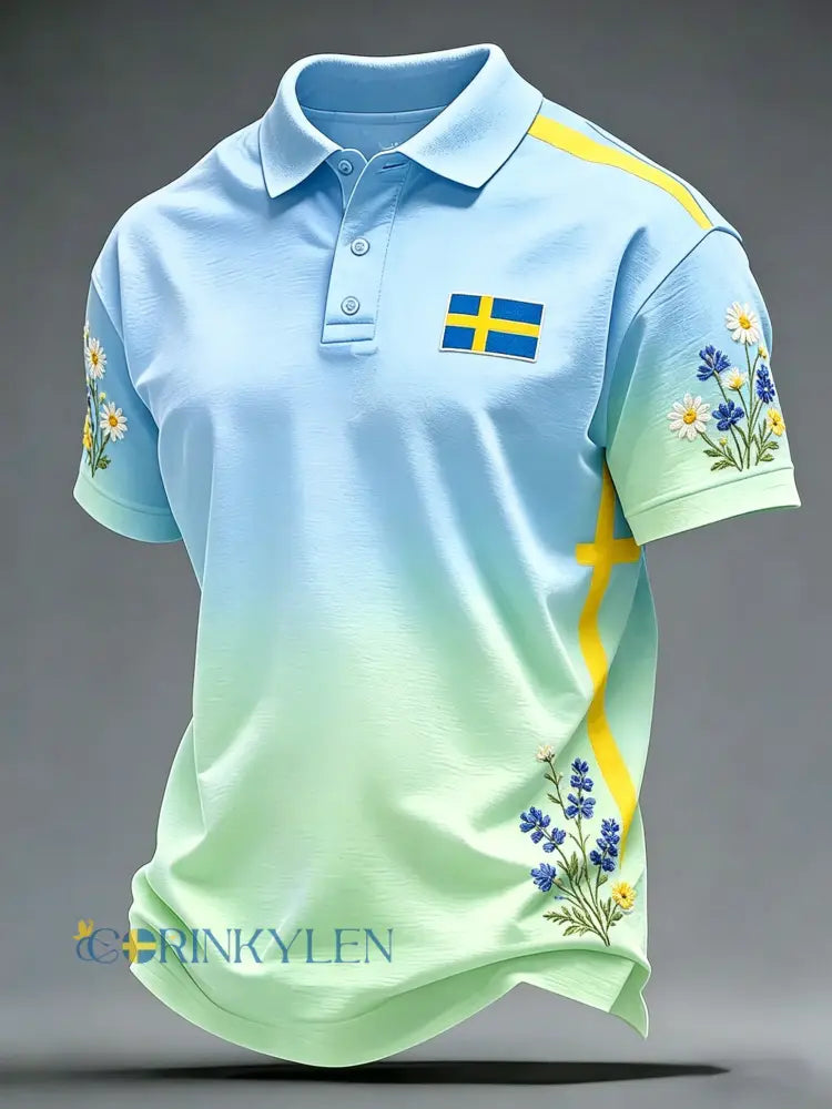 Herrpolotröja med konsttryck till minne av den svenska midsommarfesten kortärmad - A / S