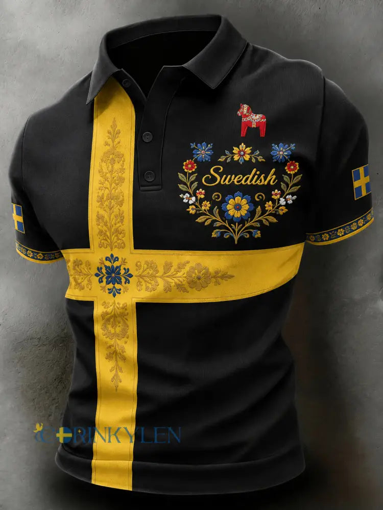 Herrpolotröja med konsttryck till minne av midsommardagen i Sverige - A / S