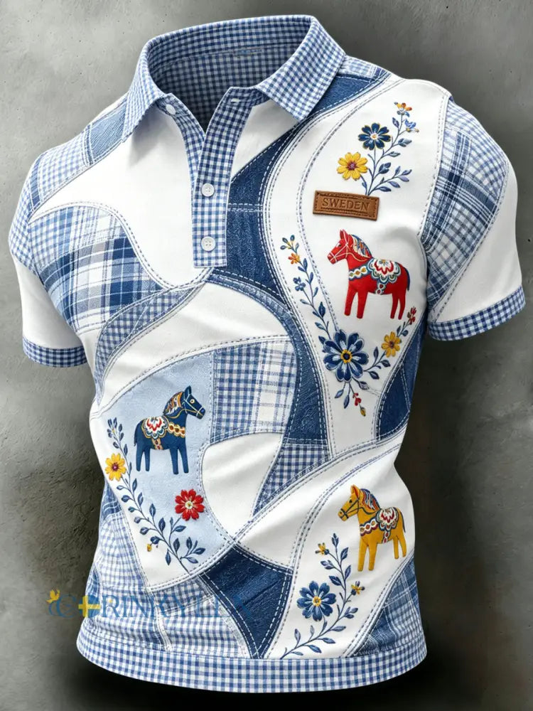 Herrpolotröja med konsttryck till minne av midsommardagen i Sverige - A / S