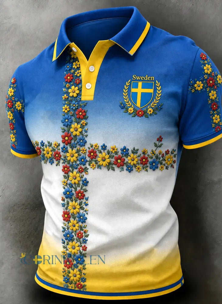 Herrpolotröja med konsttryck till minne av svenska högtider och festivaler - A / S