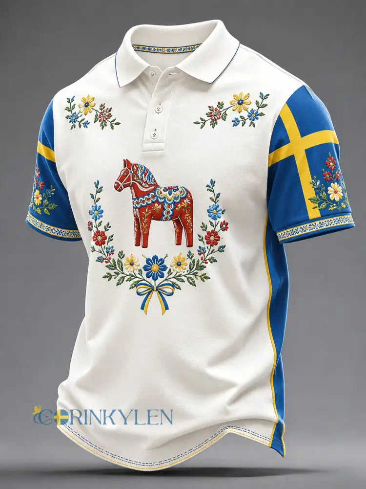 Herrpolotröja med konsttryck till minne av svenska högtider och festivaler kortärmad - A / S