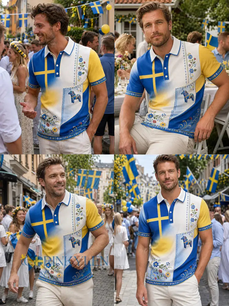 Herrpolotröja med konsttryck till minne av svenska högtider och festivaler kortärmad - F / S