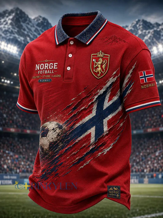 Herrpolotröja med korta ärmar och fotbollsinspirerat mönster - A / S