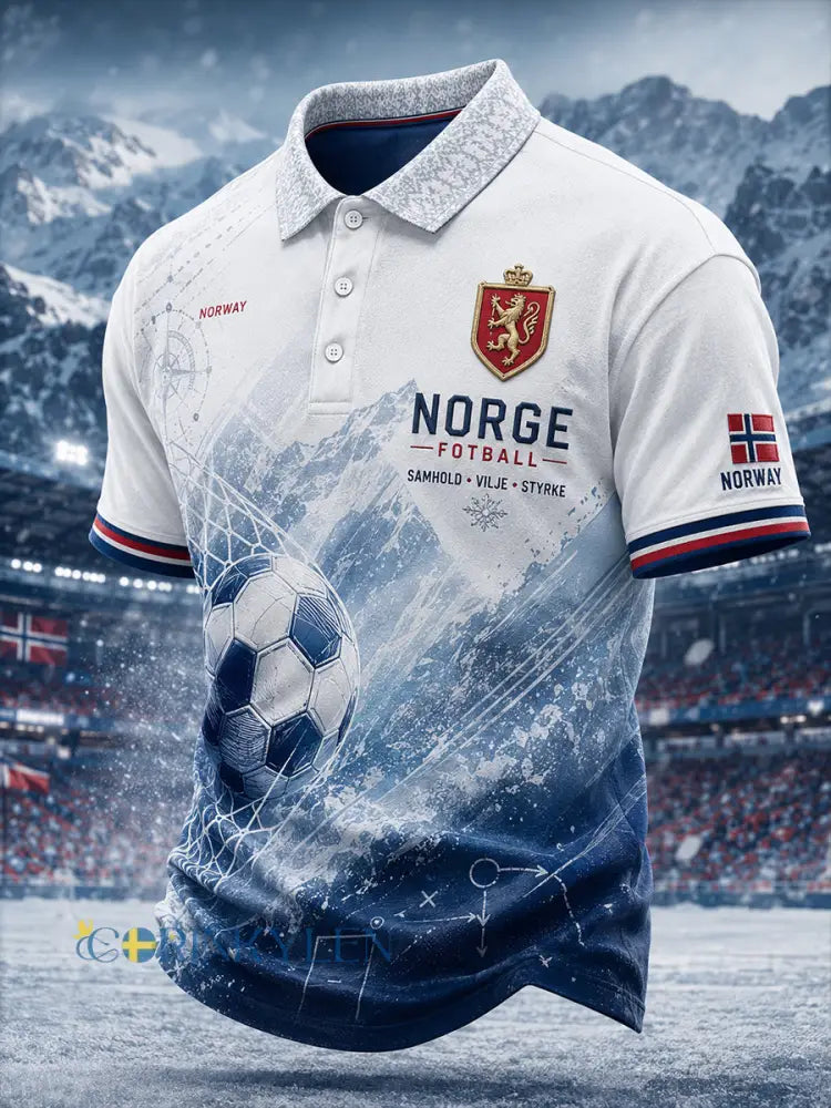 Herrpolotröja med korta ärmar och fotbollsinspirerat mönster - A / S