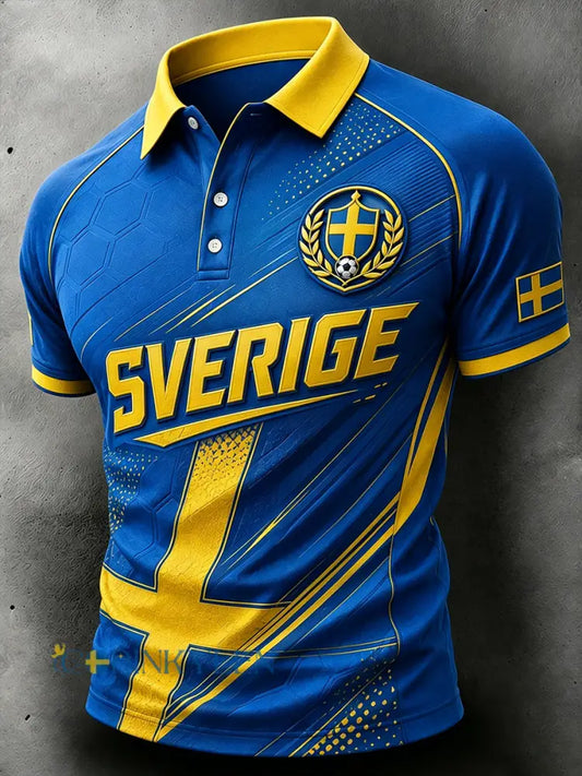 Herrpolotröja med korta ärmar och fotbollstema i färgblockdesign - A / S