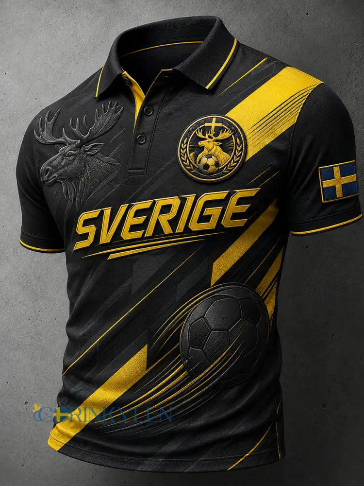 Herrpolotröja med korta ärmar och fotbollstema i färgblockdesign - A / S
