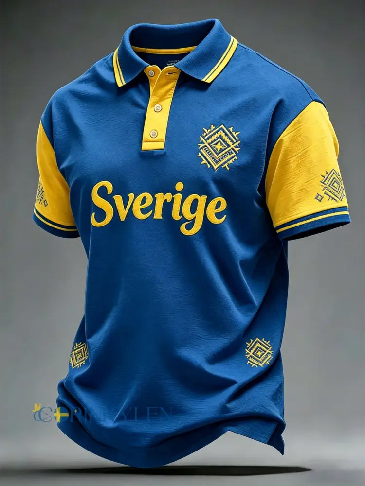 Herrpolotröja med korta ärmar och konsttryck till minne av Sveriges nationaldag - A / S