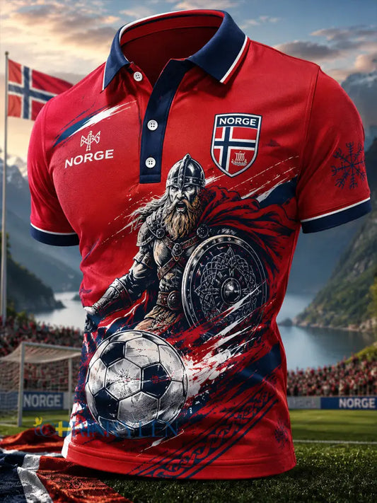 Herrpolotröja med korta ärmar och tryck med vikingakrigare och fotbollstema - A / S