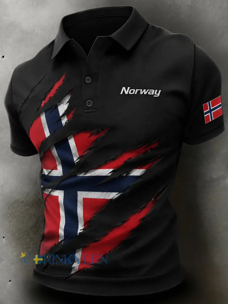Herrpolotröja med norsk fotbollsmotiv och print för fans - A / S