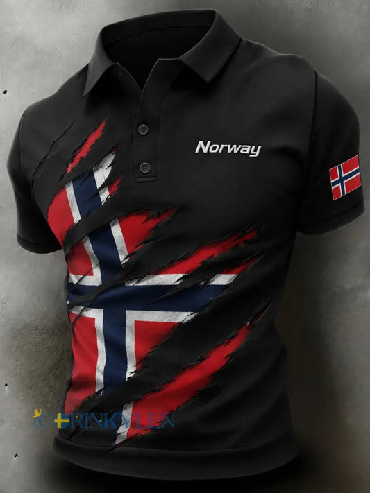 Herrpolotröja med norsk fotbollsmotiv och print för fans - A / S