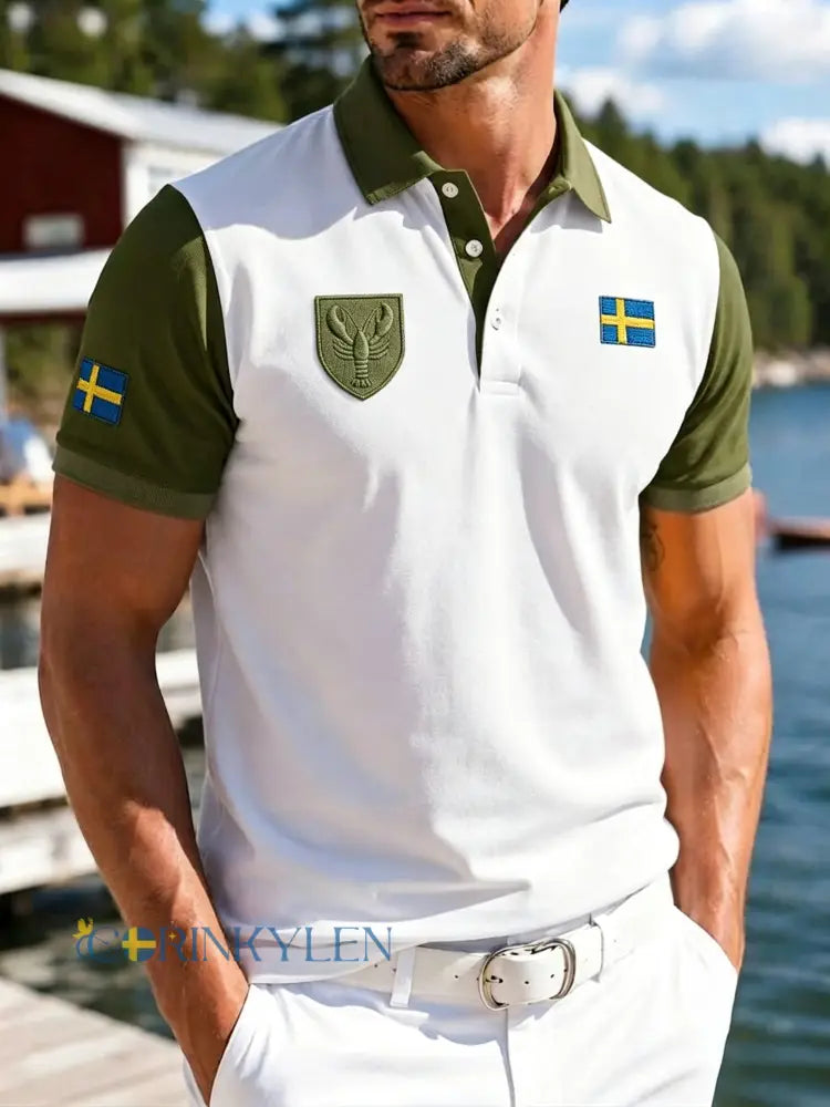 Herrpolotröja med retrotryck från den svenska hummerfestivalen - vitt / S