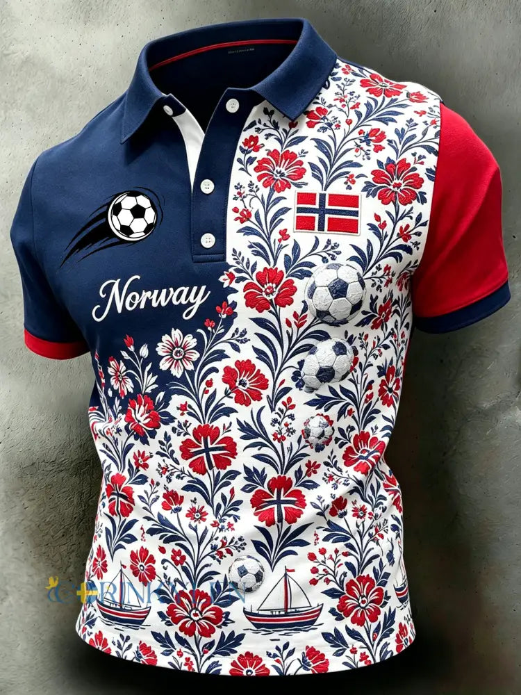 Herrpolotröja med tryck i fanstil tillägnad norska fotbollsmatcher och hejandet kring dem - A / S