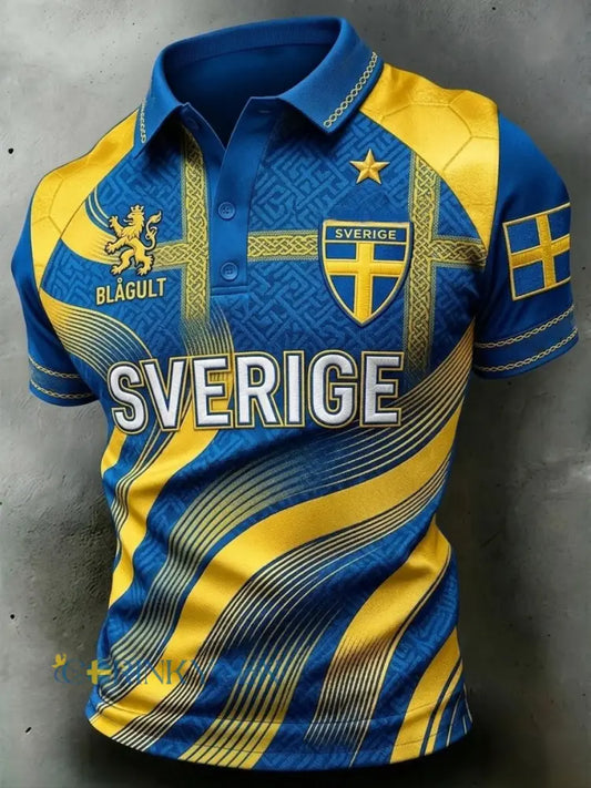 Herrpolotröja med tryck – Svensk fotboll 2026 - blå / S