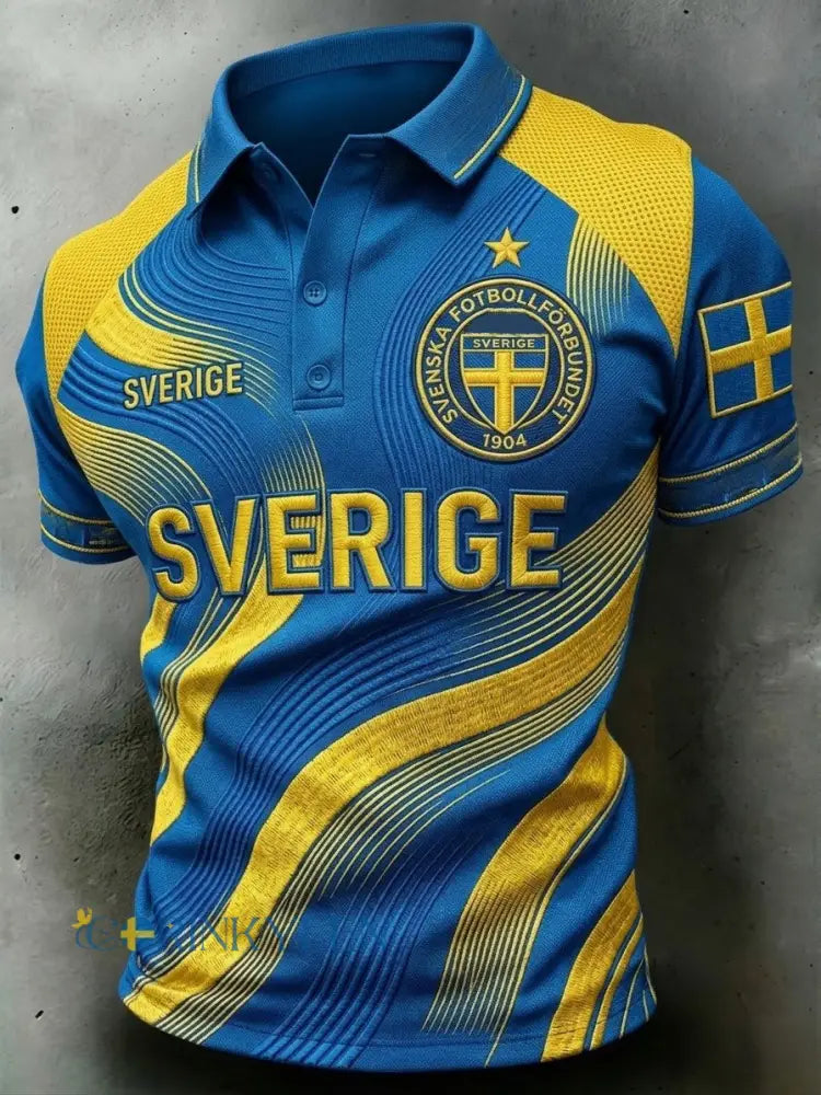 Herrpolotröja med tryck – Svensk fotboll 2026 - blå / S
