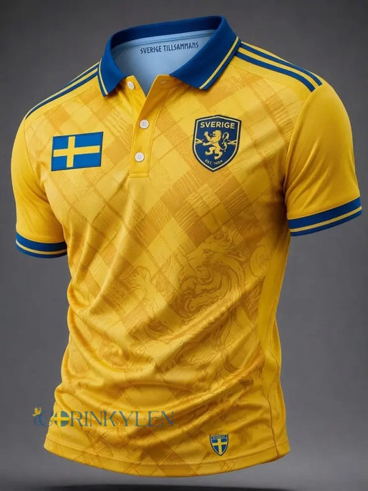 Herrpolotröja med tryck – Svensk fotboll 2026 - gul / S