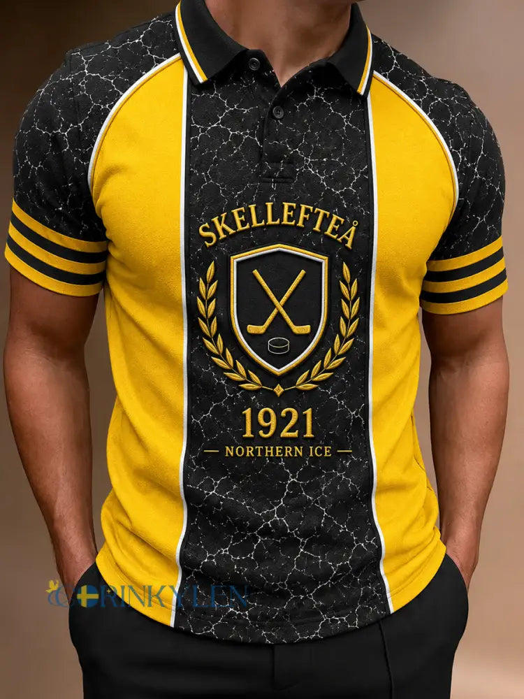 Herrpolotröja med tryckt logga från Skellefteå AIK avslappnad modell med korta ärmarna - svart- gul / S