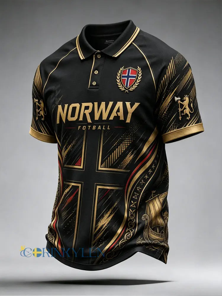 Herrpolotröja med vikingafotbollsmotiv raglanärmar och korta ärmar - A / S