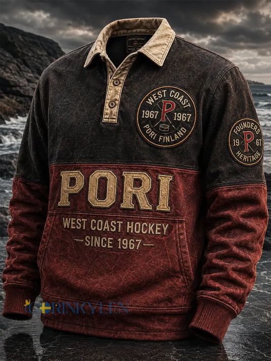 Herrpolskjorta med långa ärmar i retrostil från Porin Ässät – för finska hockeyälskare - röd / S