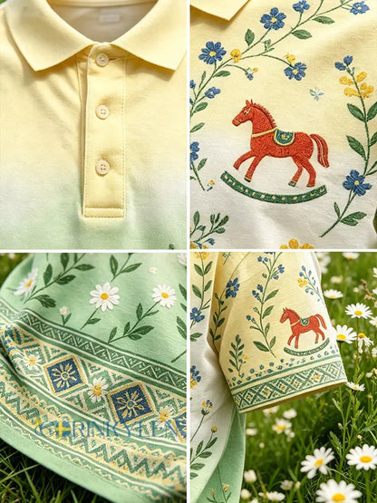 Herrpolskjorta med midsommarblommönster