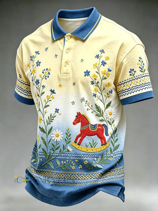 Herrpolskjorta med midsommarblommönster - A / S