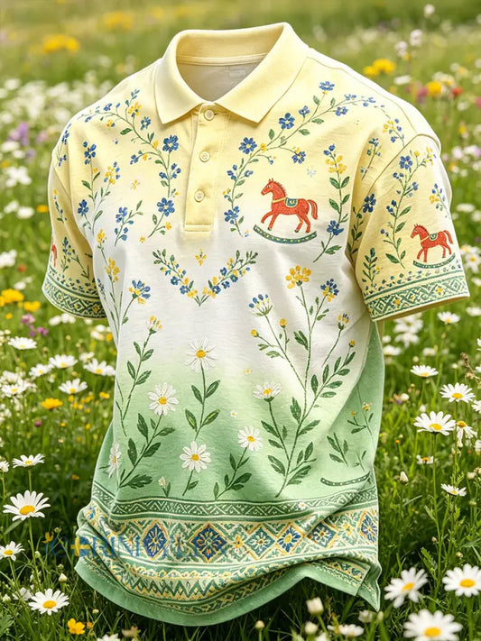 Herrpolskjorta med midsommarblommönster - A / S