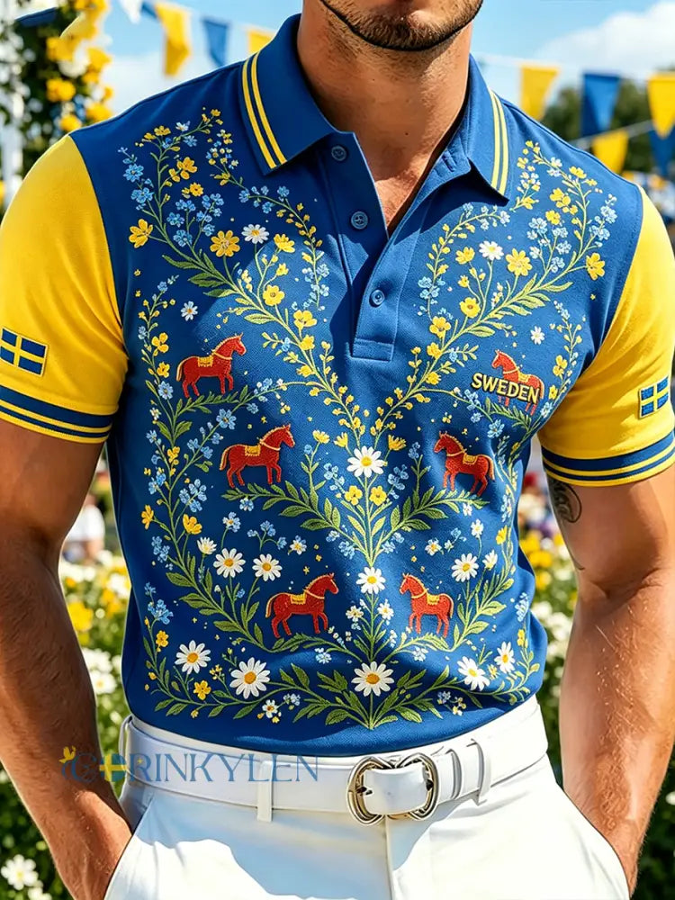 Herrpolskjorta med midsommarblommönster - A / S