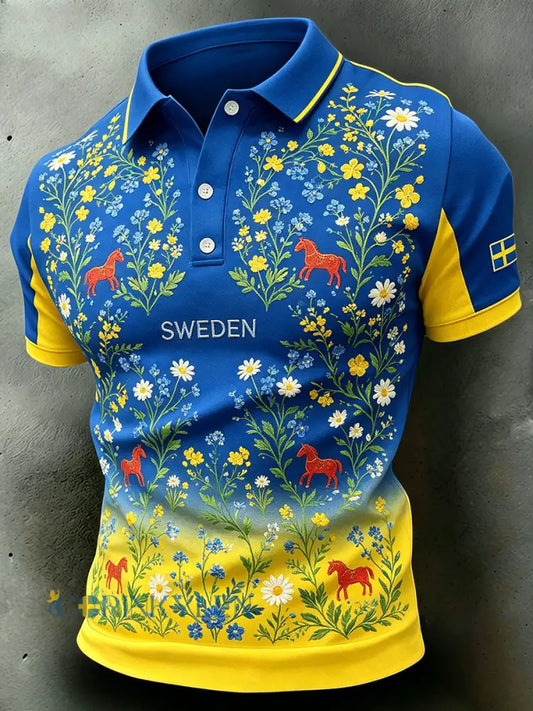 Herrpolskjorta med midsommarblommönster - A / S