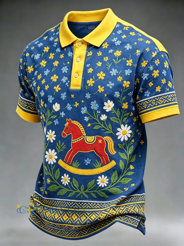 Herrpolskjorta med midsommarblommönster - A / S