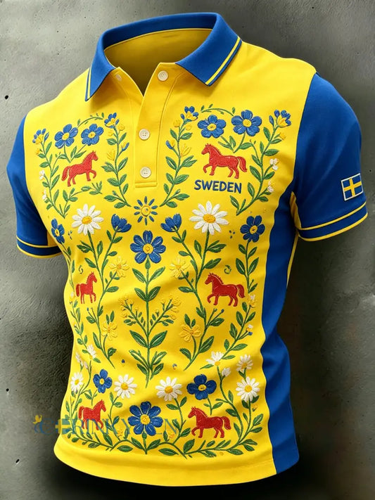 Herrpolskjorta med midsommarblommönster - A / S