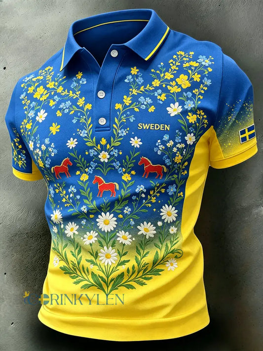 Herrpolskjorta med midsommarblommönster - A / S