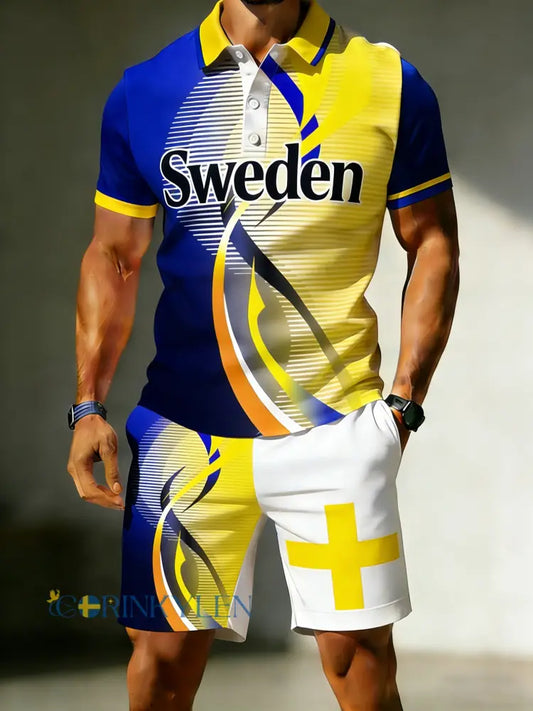 Herrpolsoställ med svensk fotbollstema och konstnärlig print - A / S