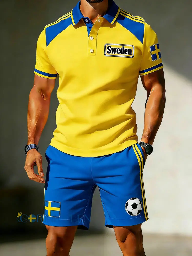 Herrpolsoställ med svensk fotbollstema och konstnärlig print - A / S