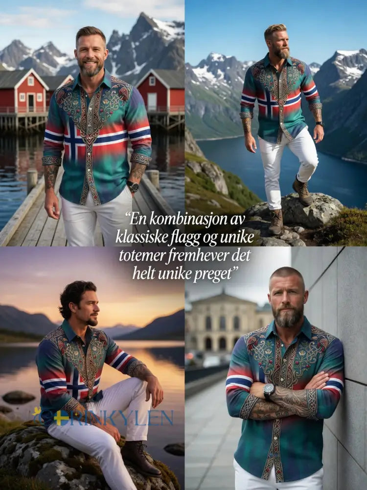 Herrretro aurora patchwork avslappnad skjorta