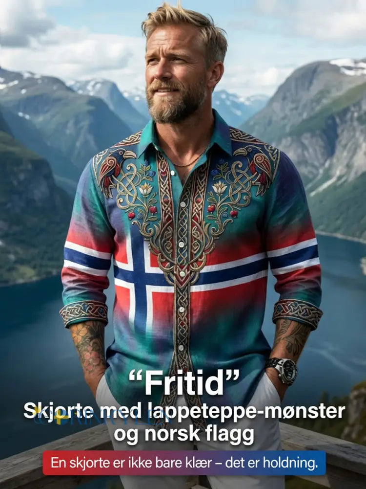 Herrretro aurora patchwork avslappnad skjorta - som bild / S