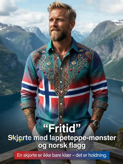 Herrretro aurora patchwork avslappnad skjorta - som bild / S