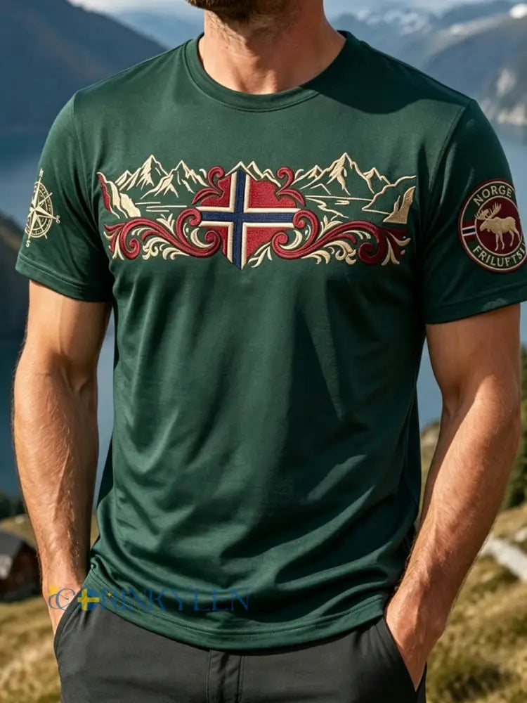 Herrretro norskt avslappnat utomhus-T-shirt - som bild / S