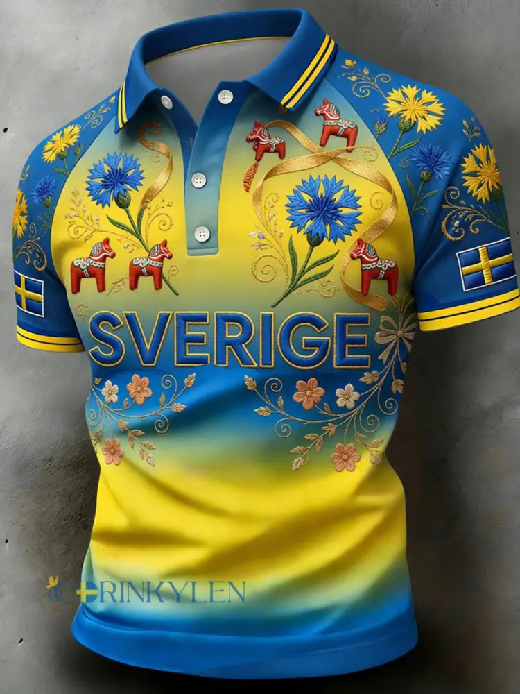 Herrretro svensk konsttryck avslappnad polotröja - A / S