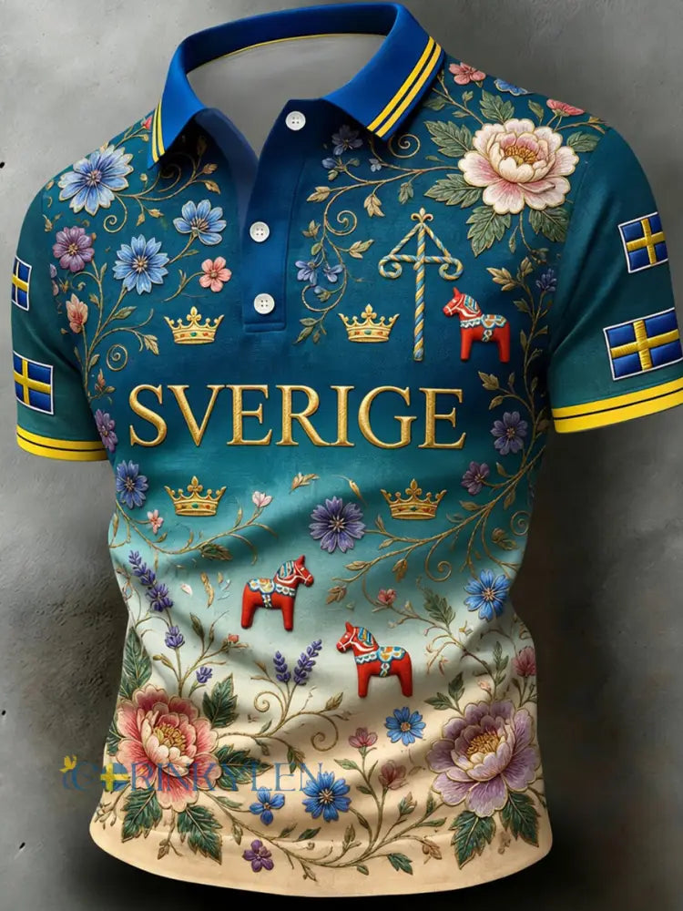 Herrretro svensk konsttryck avslappnad polotröja - A / S