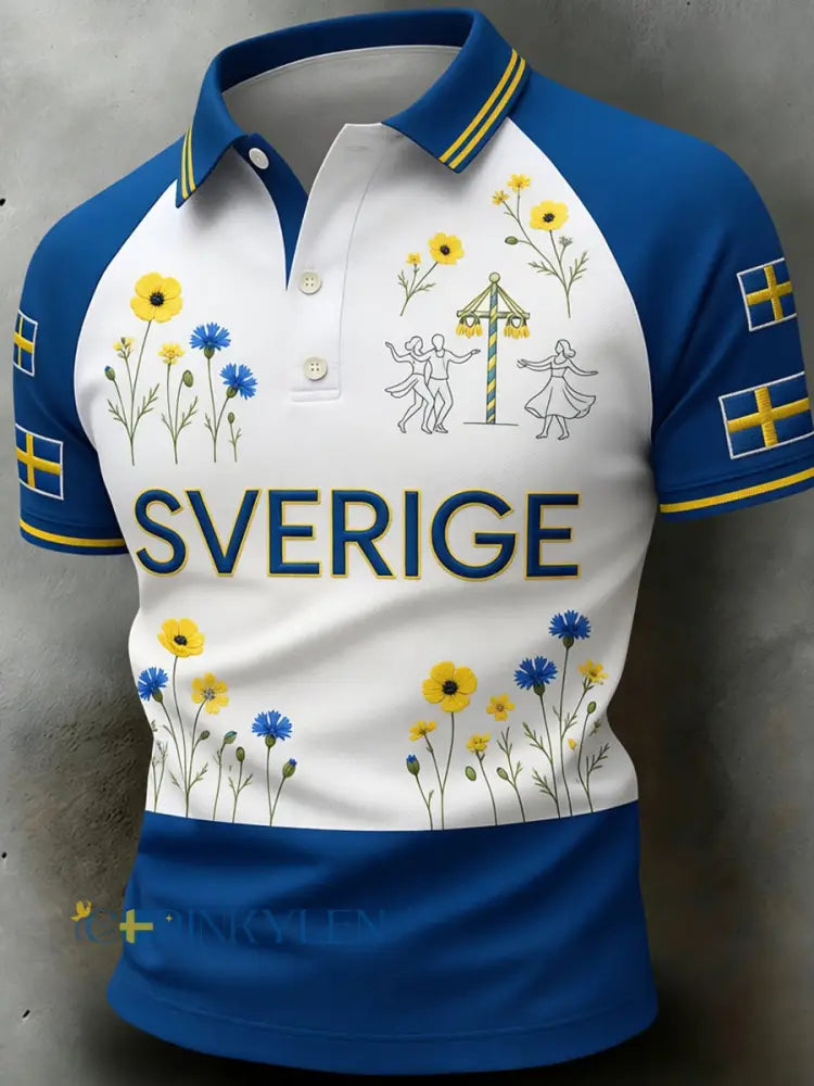 Herrretro svensk konsttryck avslappnad polotröja - A / S