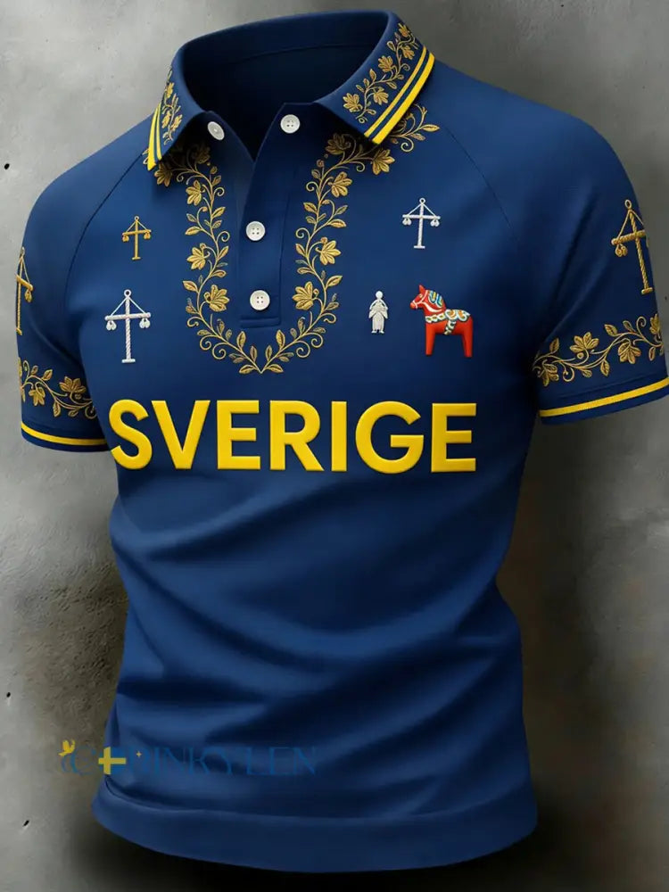 Herrretro svensk konsttryck avslappnad polotröja - A / S