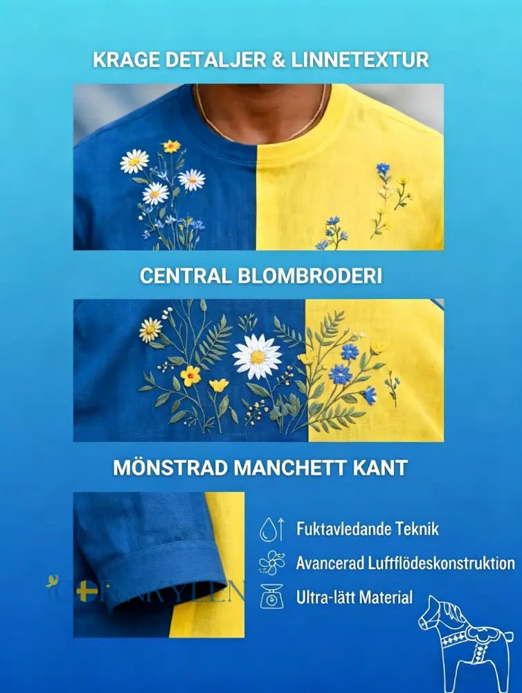 Herrretro svensk midsommarfolkal blommig kortärmad t-shirt